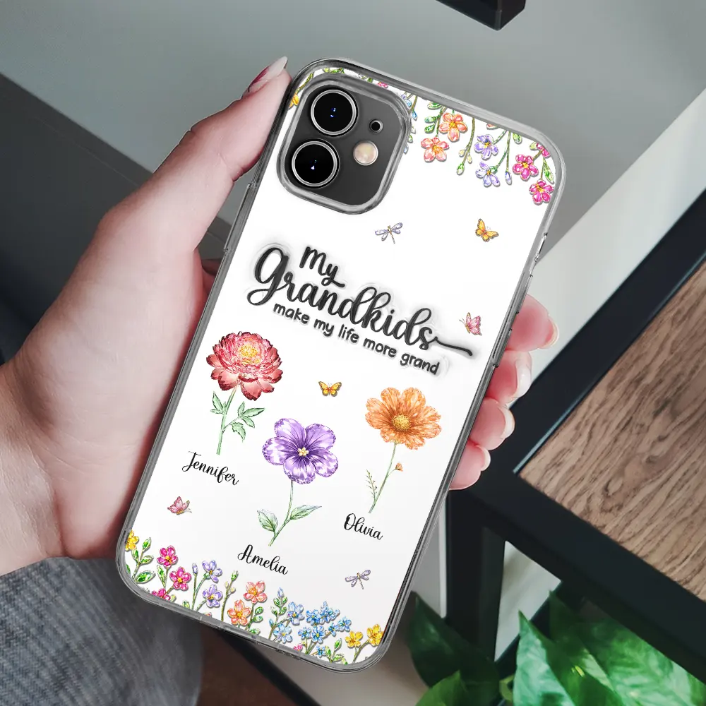 Crystal Effect Birth Flower Grandkids Make Life More Grand - Personalized Clear Phone Case - Image 6