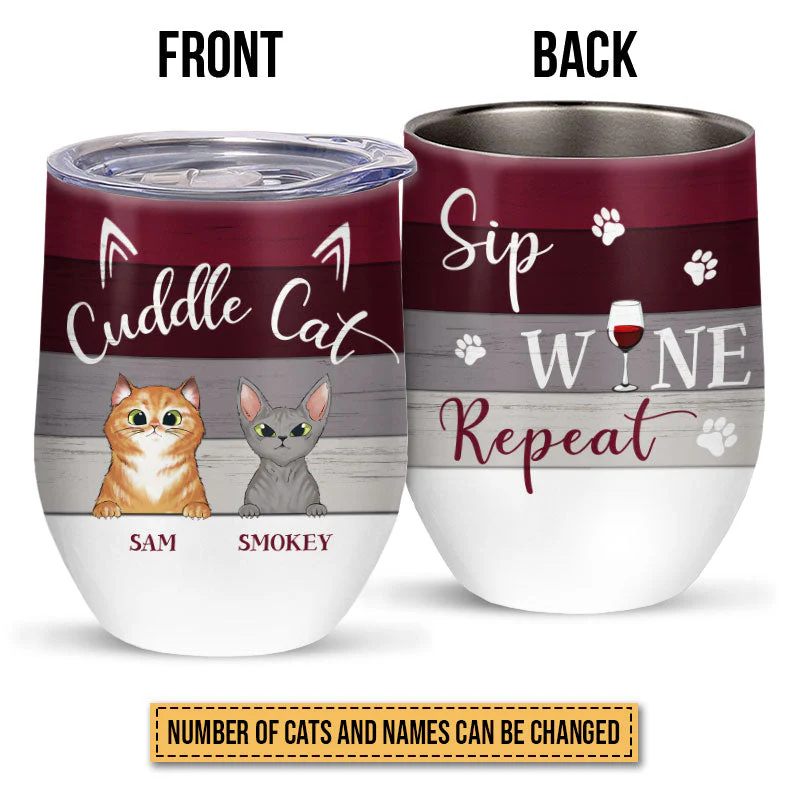 Cuddle Cat Sip Wine Custom Wine Tumbler, Cat Owner Gift - Image 3
