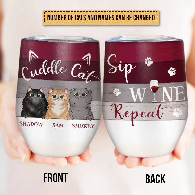 Cuddle Cat Sip Wine Custom Wine Tumbler, Cat Owner Gift - Image 4