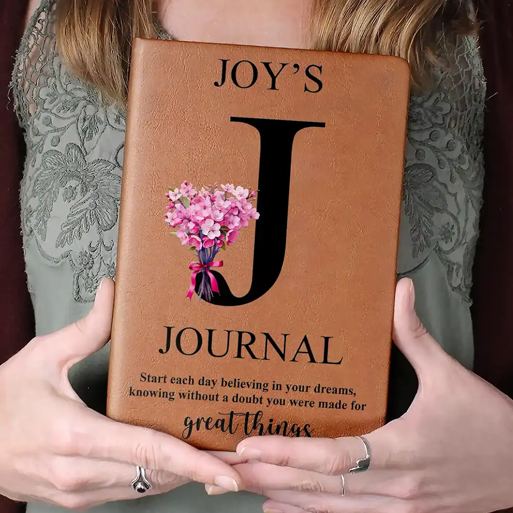 Custom Birth Month Flower Bouquet With Name Start Each Day - Personalized Leather Journal - Image 4