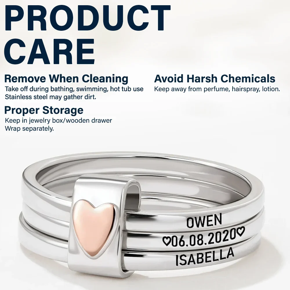 Custom Couples Names With Anniversary Date - Personalized Heart Stacking Rings - Image 4