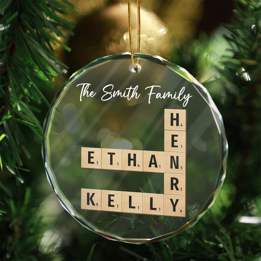 Custom Family Name Crossword Scrabble - Personalized Glass Ornament - Image 4
