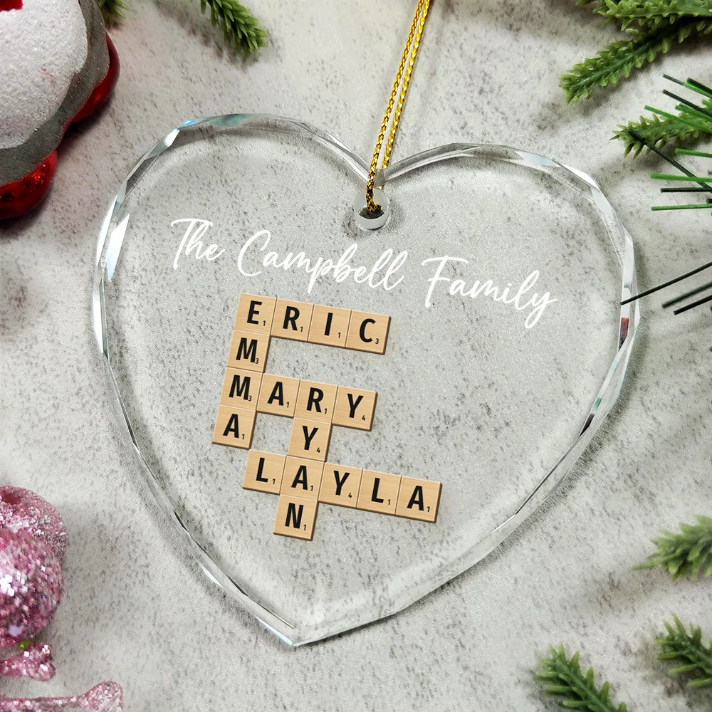 Custom Family Name Crossword Scrabble - Personalized Glass Ornament - Image 6