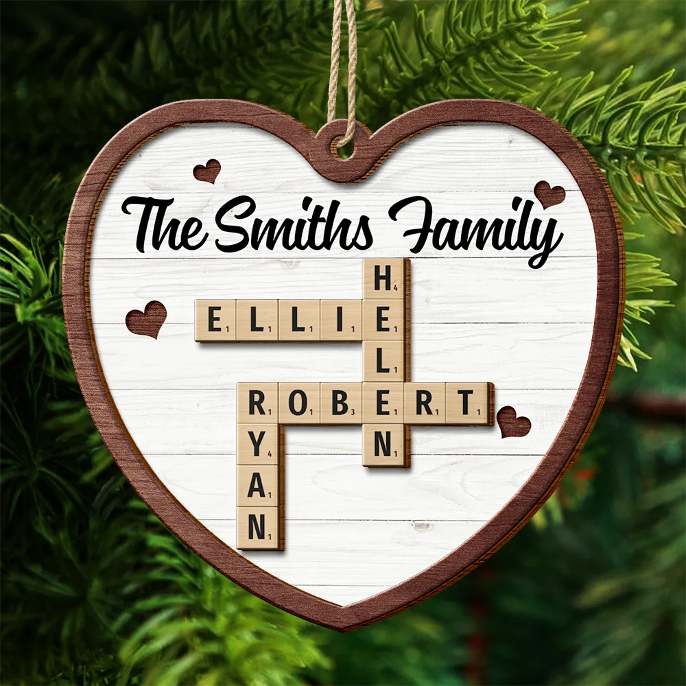 Custom Family Name Heart Crossword Scrabble - Personalized 2-Layered Wooden Ornament - Image 5