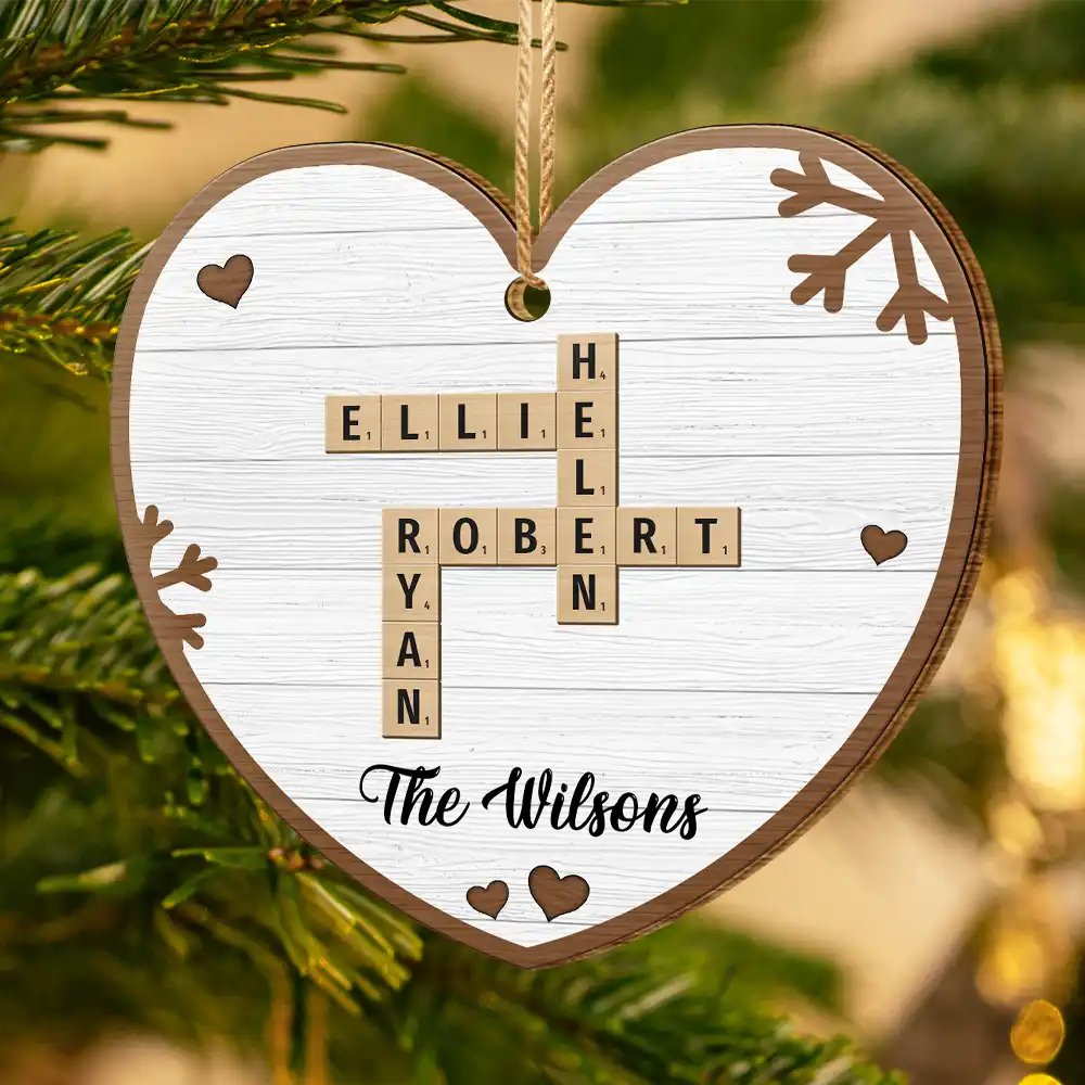 Custom Family Name Heart Crossword Scrabble - Personalized Custom Shaped Wooden Ornament - Image 4