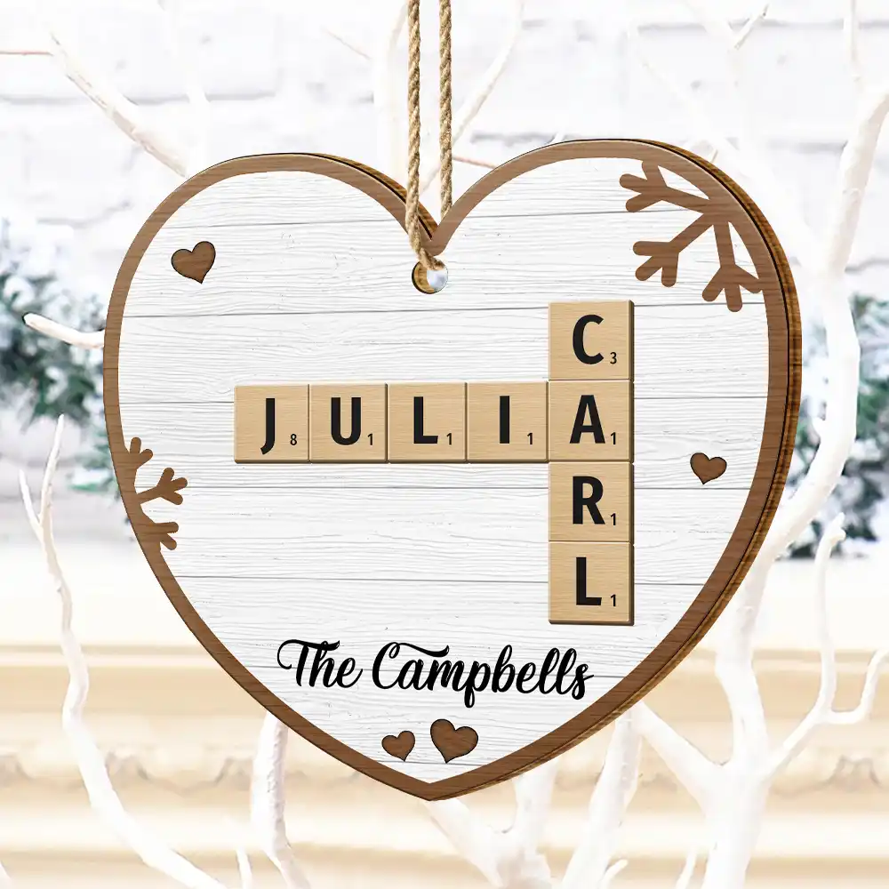 Custom Family Name Heart Crossword Scrabble - Personalized Custom Shaped Wooden Ornament - Image 5