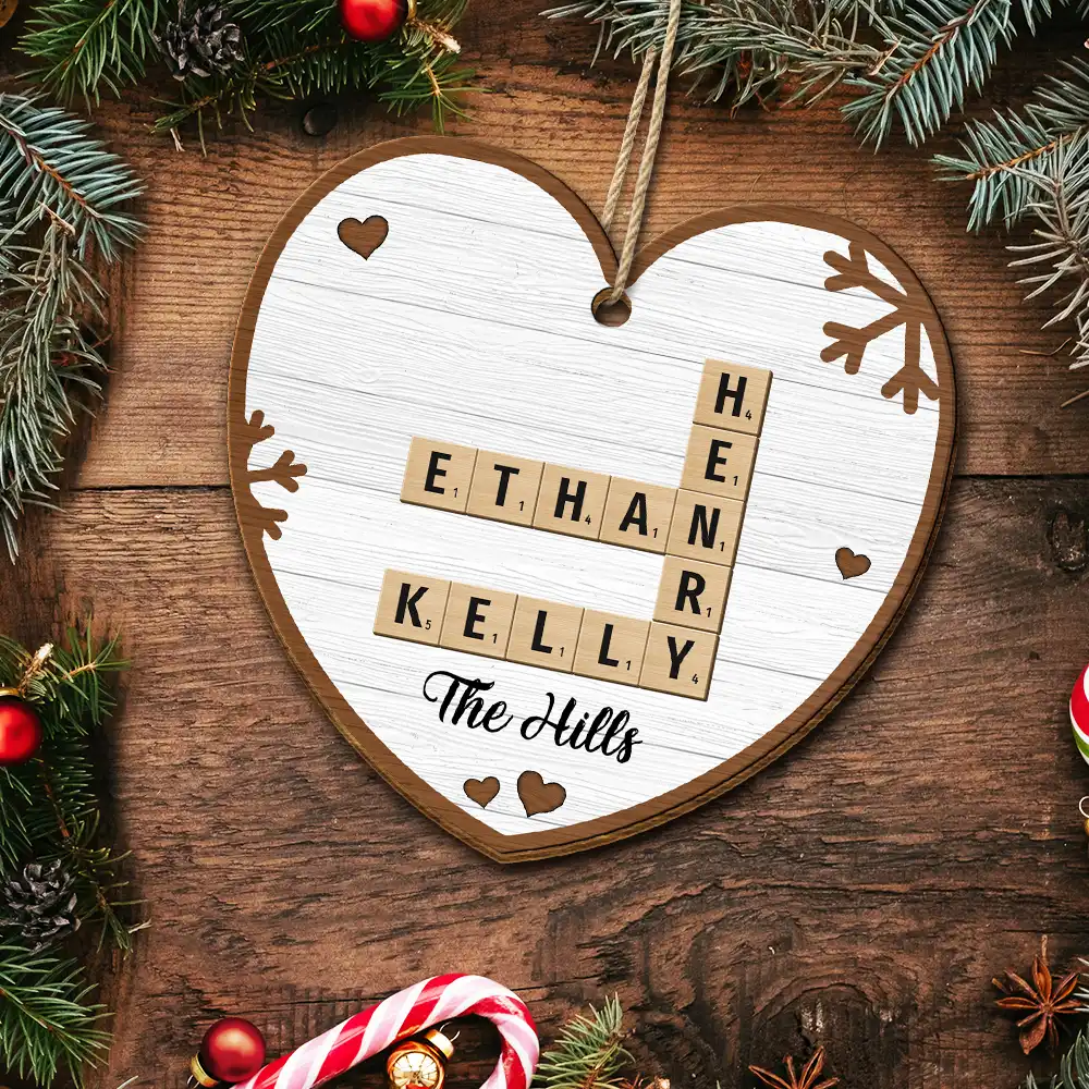 Custom Family Name Heart Crossword Scrabble - Personalized Custom Shaped Wooden Ornament - Image 6
