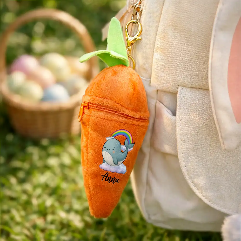 Custom Favorite Animal And Name - Personalized Plush Reversible Carrot Bunny Keychain - Image 6