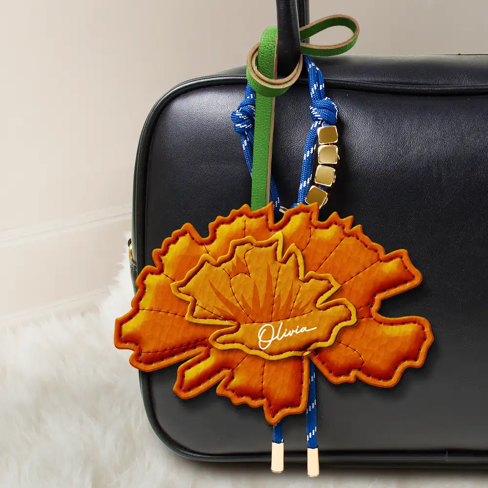 Custom Name Aesthetic Bag Accessories - Personalized Birth Flower Leather Charm - Image 3
