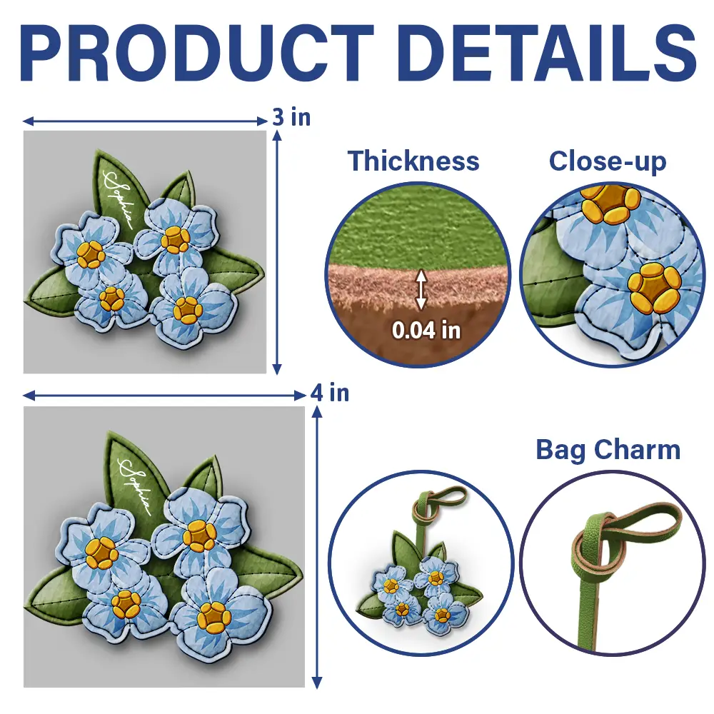 Custom Name Aesthetic Bag Accessories - Personalized Birth Flower Leather Charm - Image 7