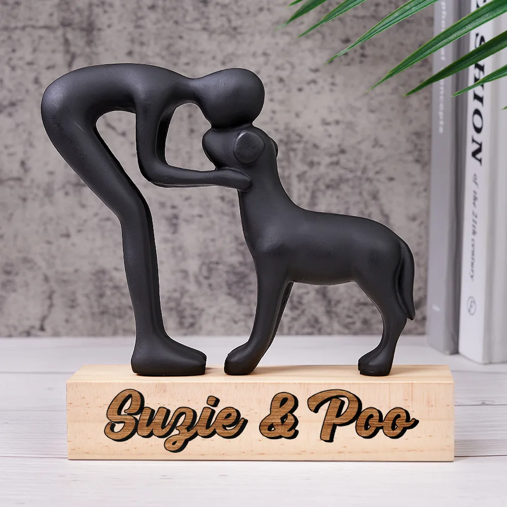 Custom Name Aesthetic Hugging Pose Statue Memorial - Personalized Dog Sculpture - Image 2