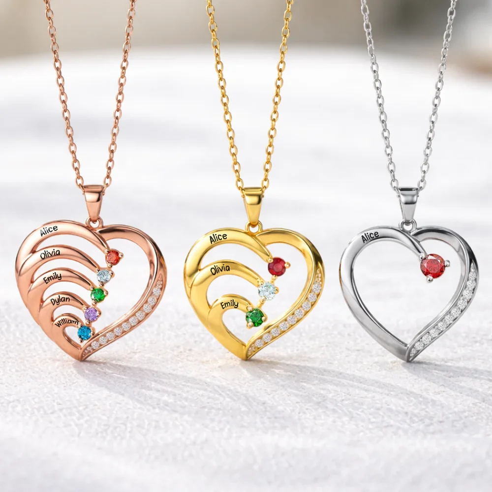 Custom Name And Gemstones Jewelry For Grandma Mom - Personalized Birthstone Heart Necklace - Image 2