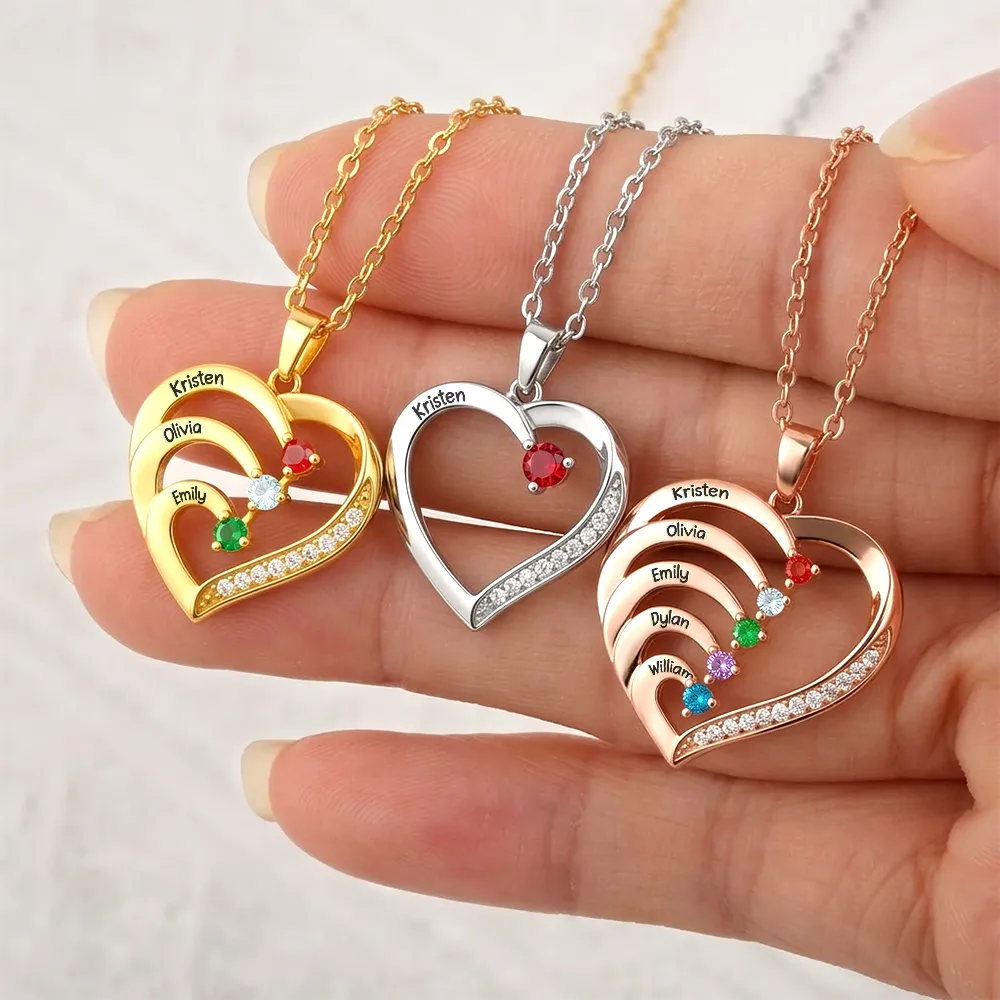 Custom Name And Gemstones Jewelry For Grandma Mom - Personalized Birthstone Heart Necklace - Image 4