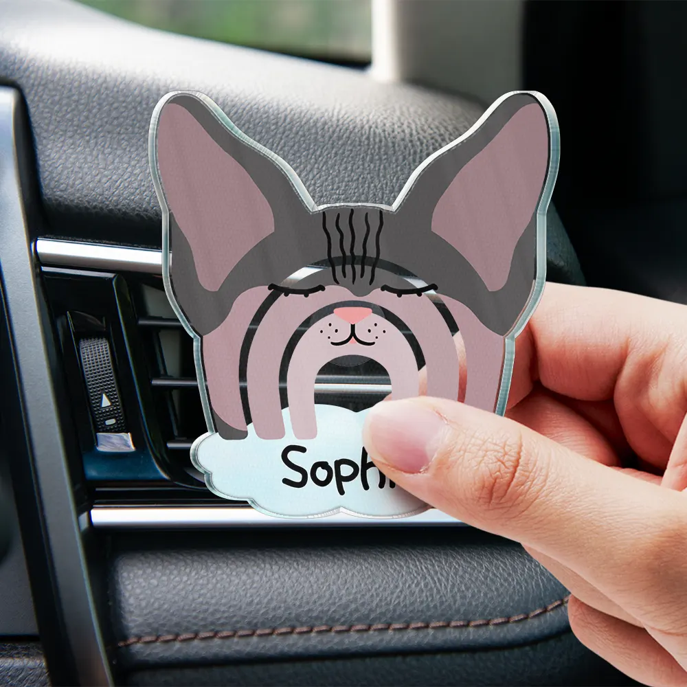 Custom Name Boho Rainbow Style Cat Face - Personalized Acrylic Car Vent Clip - Image 4