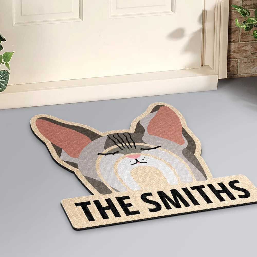 Custom Name Boho Rainbow Style Cat Face - Personalized Custom Shaped Doormat - Image 2