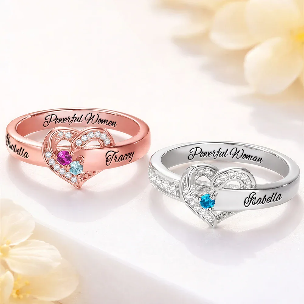Custom Name Gemstones Jewelry Heart Shaped For Grandma Mom - Personalized Birthstone Heart Ring - Image 2