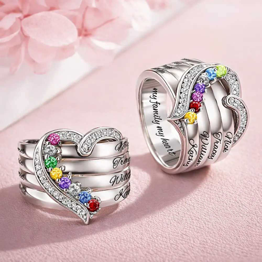 Custom Name Gemstones Jewelry Heart Shaped For Grandma Mom - Personalized Birthstone Heart Ring - Image 3