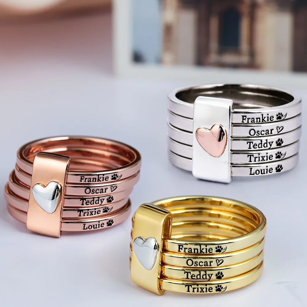 Custom Name Jelwery For Dog Moms Cat Moms - Personalized Heart Stacking Rings - Image 2