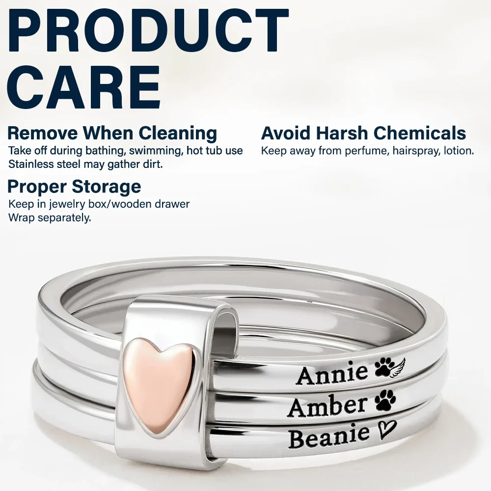 Custom Name Jelwery For Dog Moms Cat Moms - Personalized Heart Stacking Rings - Image 4