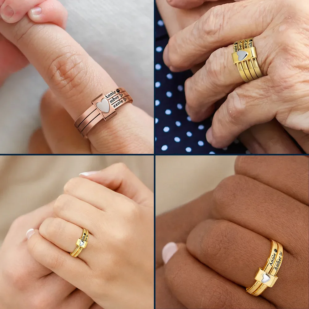 Custom Name Jelwery For Dog Moms Cat Moms - Personalized Heart Stacking Rings - Image 5