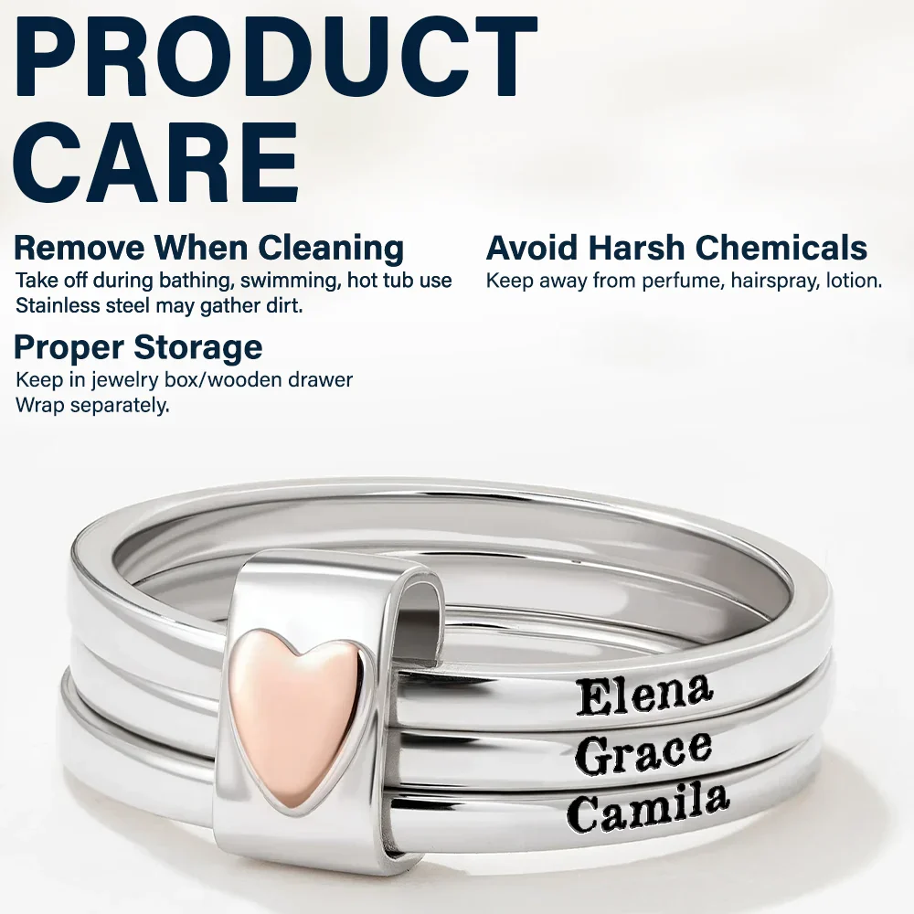 Custom Name Jelwery For Women Girlfriend Wife Mom And Besties - Personalized Heart Stacking Rings - Image 4