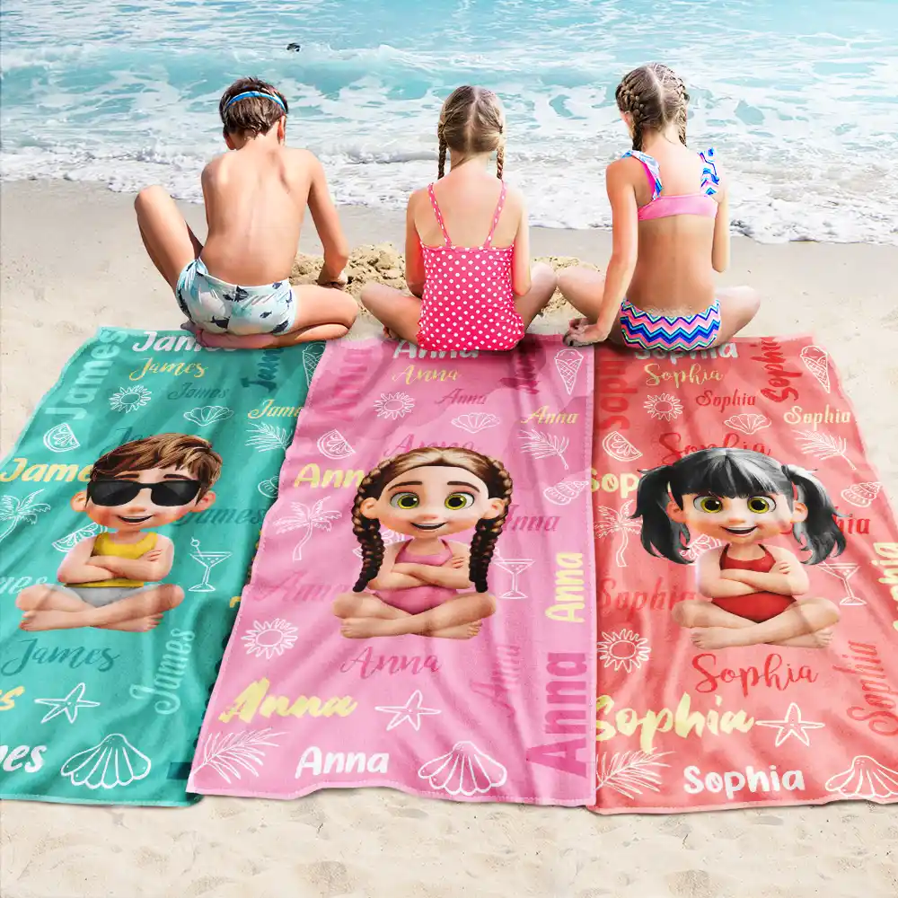 Custom Name Kid Baby - Personalized Beach Towel - Image 2
