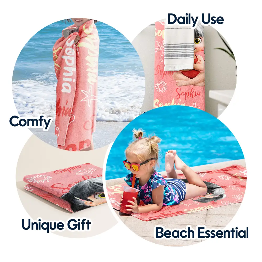 Custom Name Kid Baby - Personalized Beach Towel - Image 5