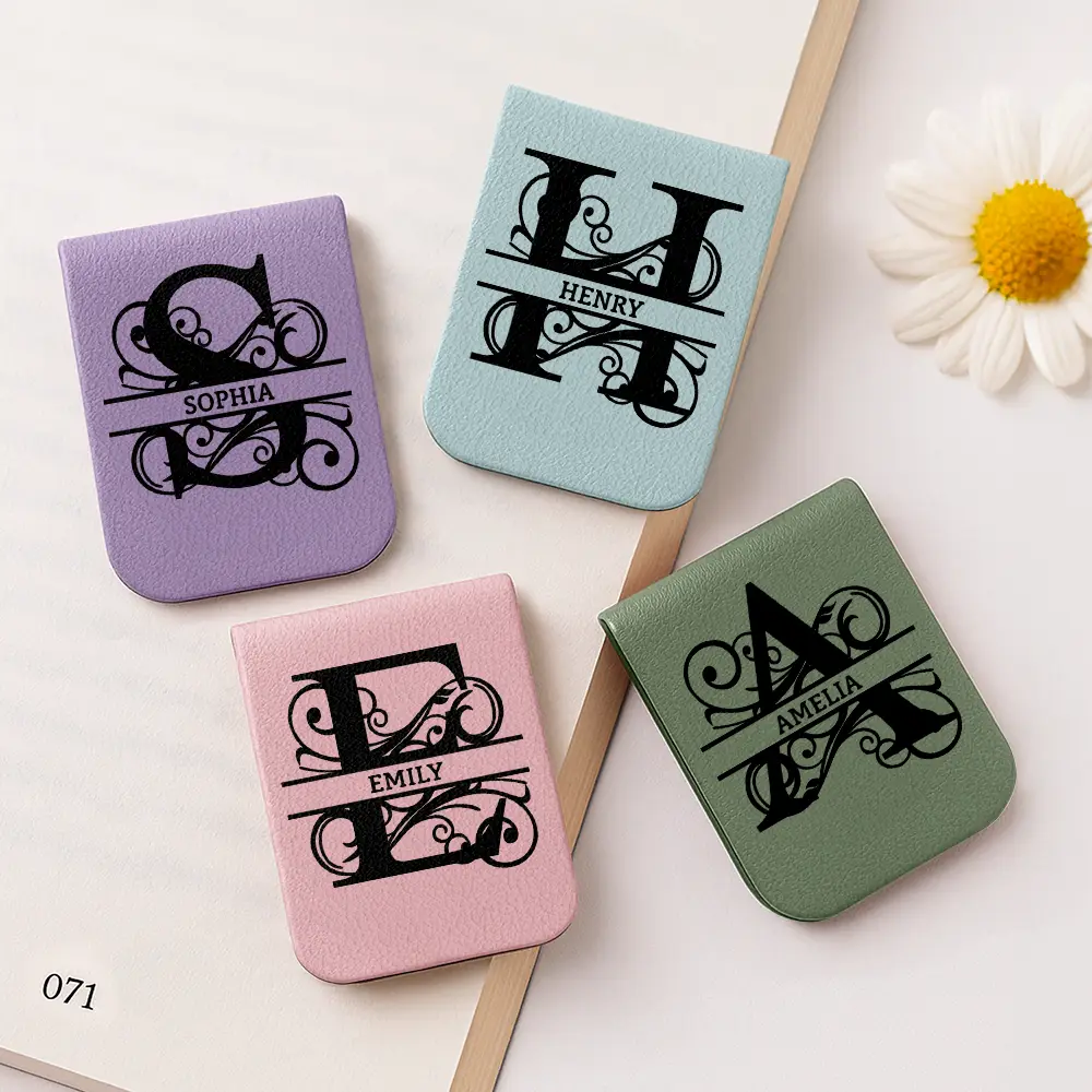 Custom Name Vintage Monogram - Personalized Leather Magnetic Bookmark - Image 2