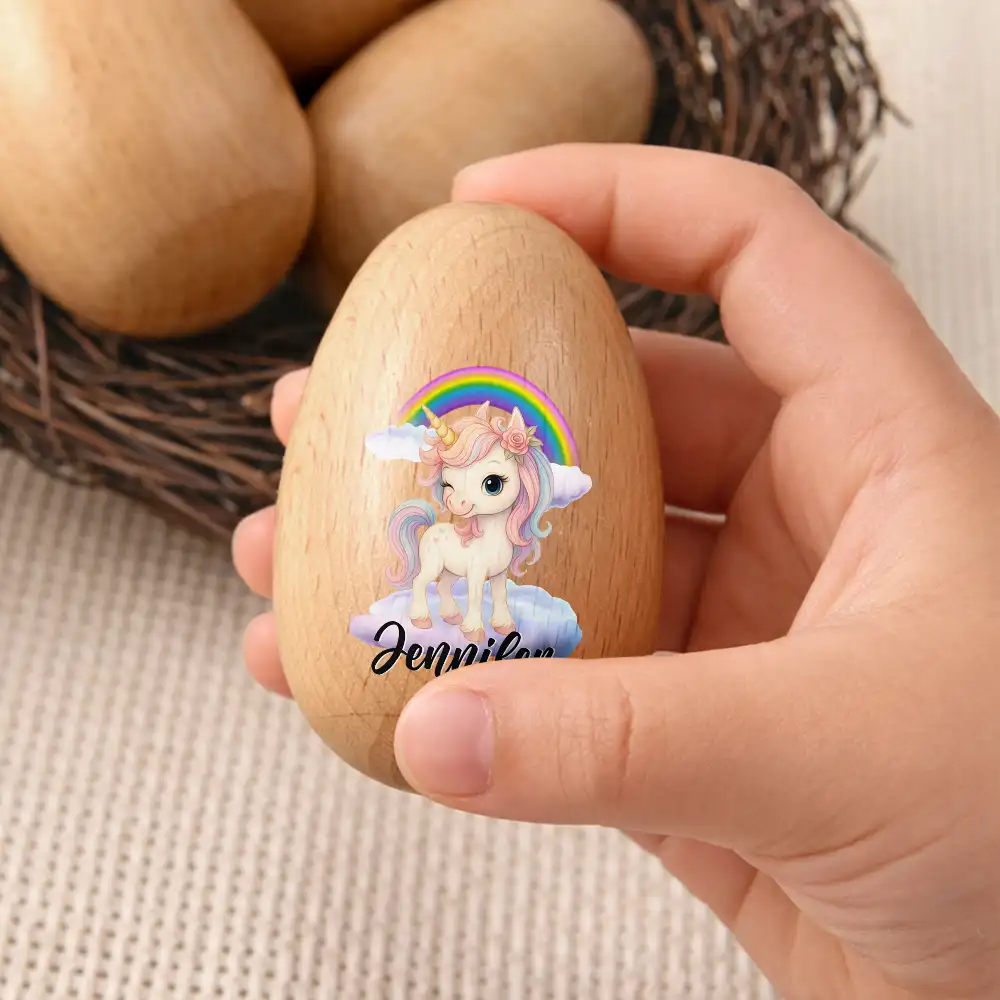 Custom Name With Adorable Animal - Personalized Musical Wooden Easter Egg Shaker - Image 3