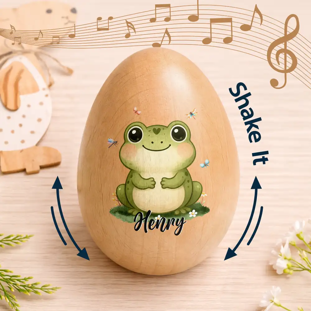 Custom Name With Adorable Animal - Personalized Musical Wooden Easter Egg Shaker - Image 4