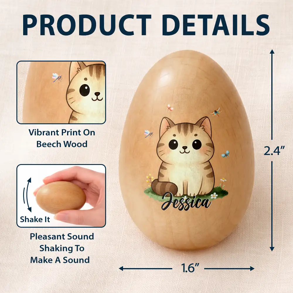 Custom Name With Adorable Animal - Personalized Musical Wooden Easter Egg Shaker - Image 5