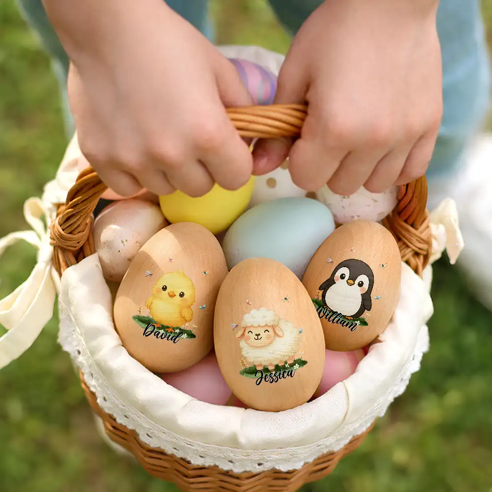 Custom Name With Adorable Animal - Personalized Musical Wooden Easter Egg Shaker - Image 6
