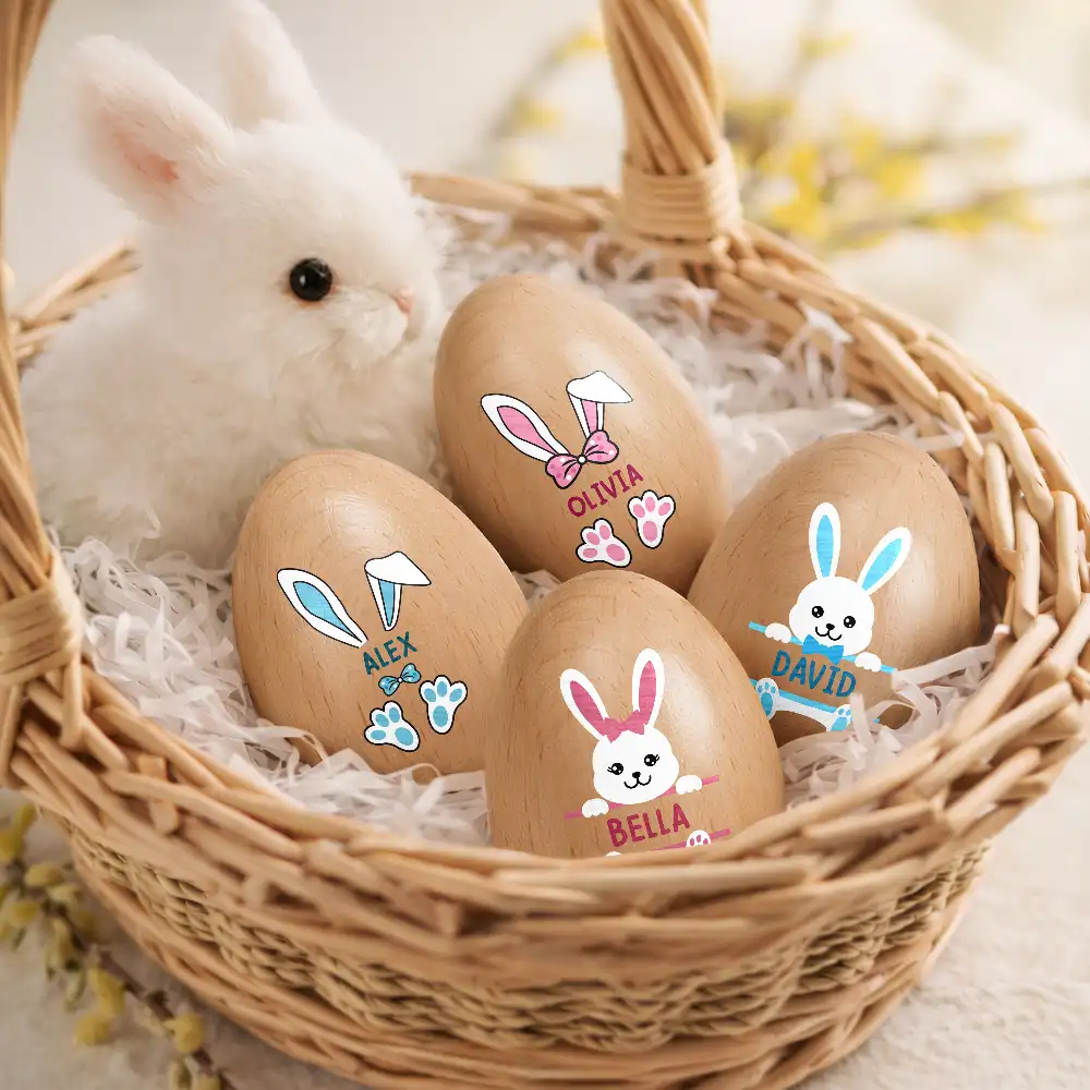 Custom Name With Adorable Bunny - Personalized Musical Wooden Easter Egg Shaker - Image 2