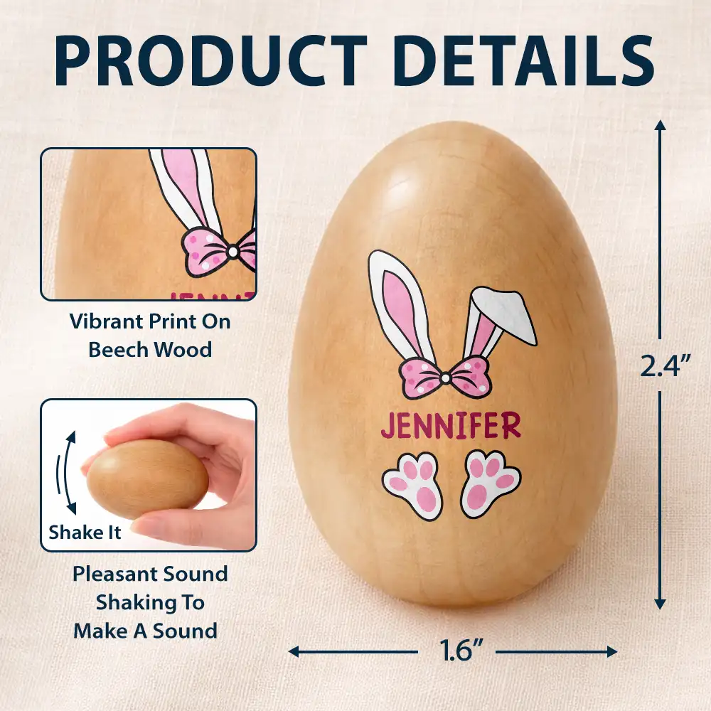 Custom Name With Adorable Bunny - Personalized Musical Wooden Easter Egg Shaker - Image 5