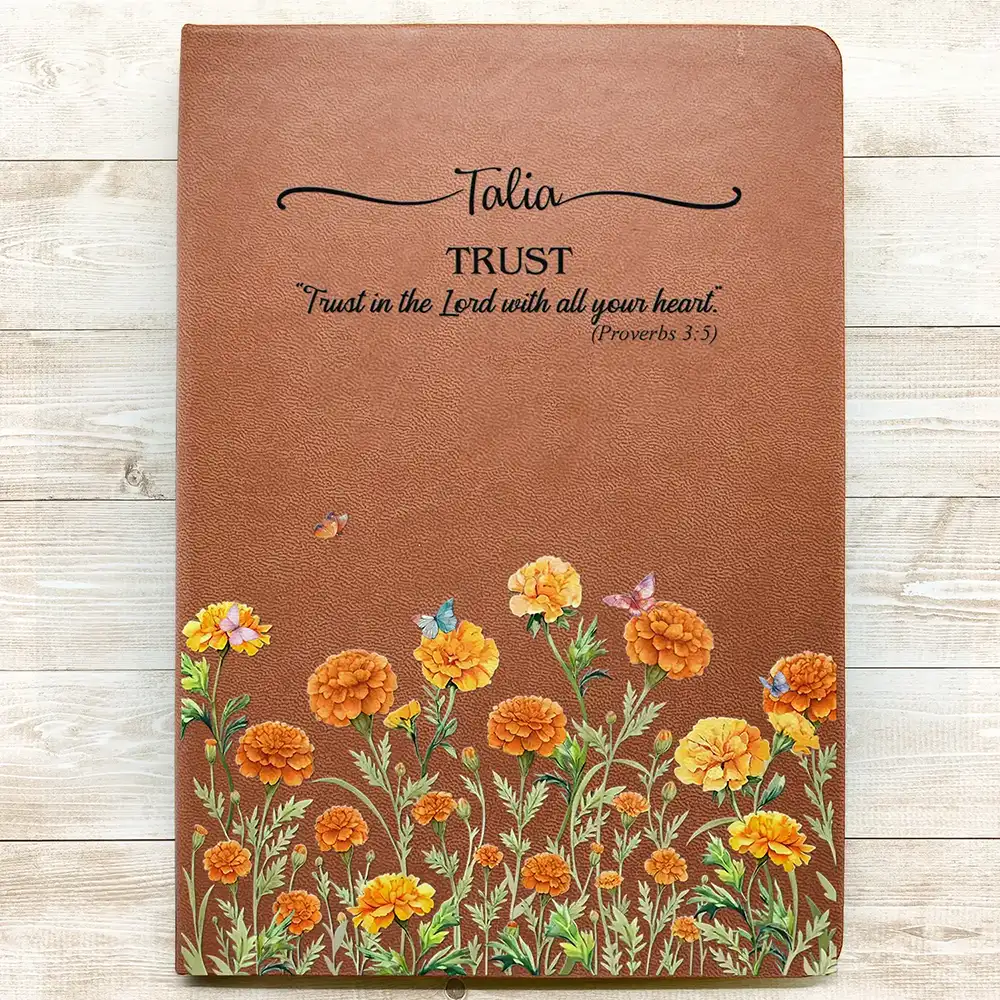 Custom Name With Bible Verse And Birth Month Flower - Personalized Leather Journal - Image 3