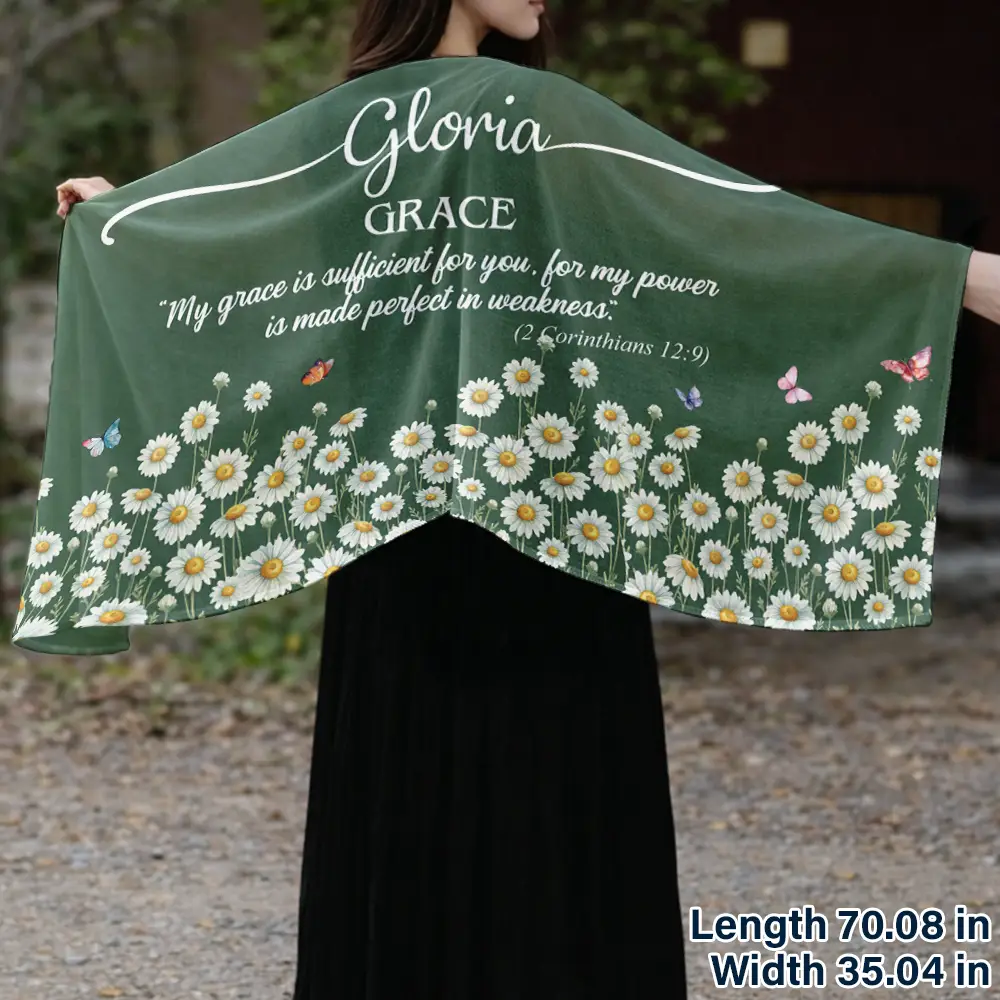 Custom Name With Bible Verse And Birth Month Flower - Personalized Lightweight Soft Shawl - Image 3