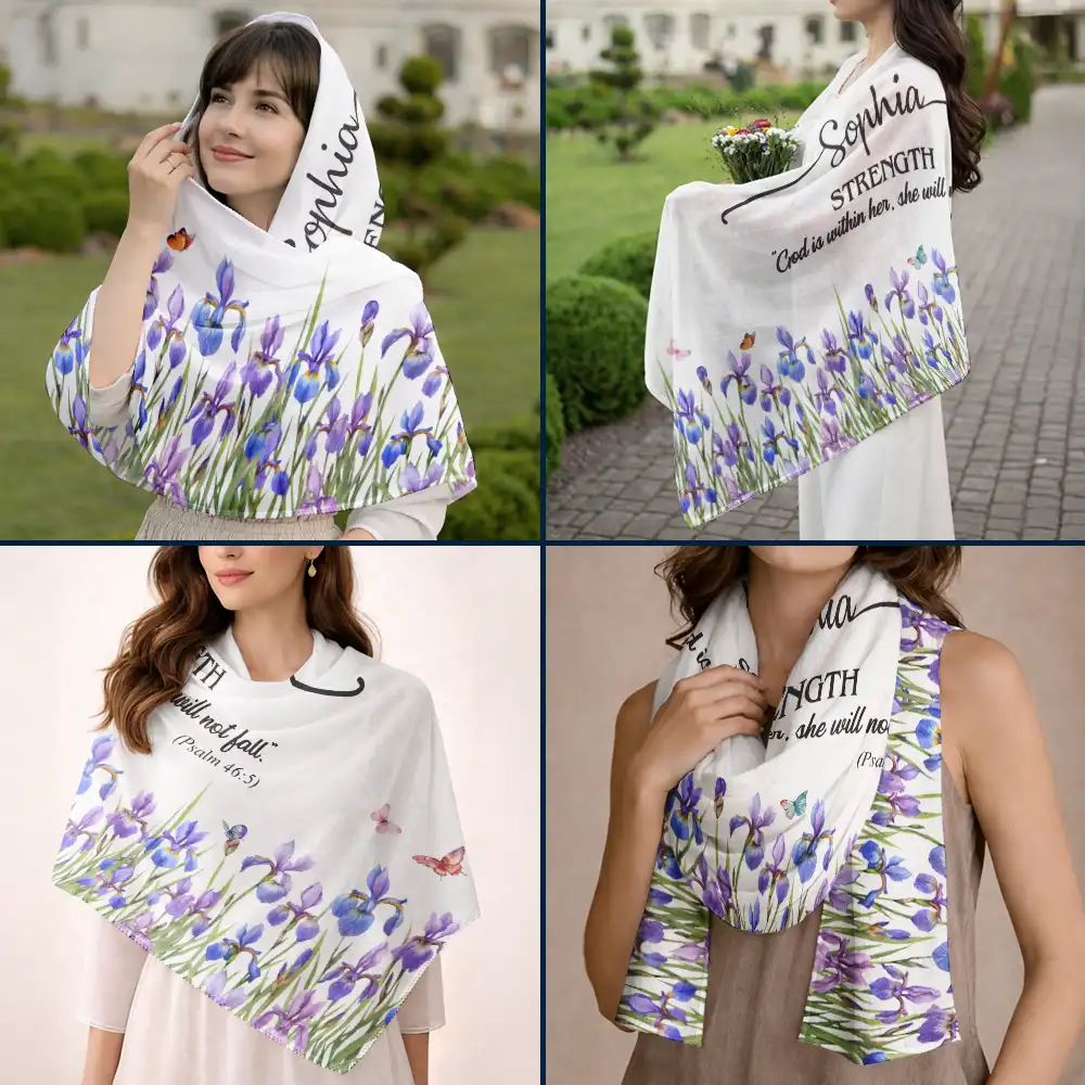 Custom Name With Bible Verse And Birth Month Flower - Personalized Lightweight Soft Shawl - Image 6