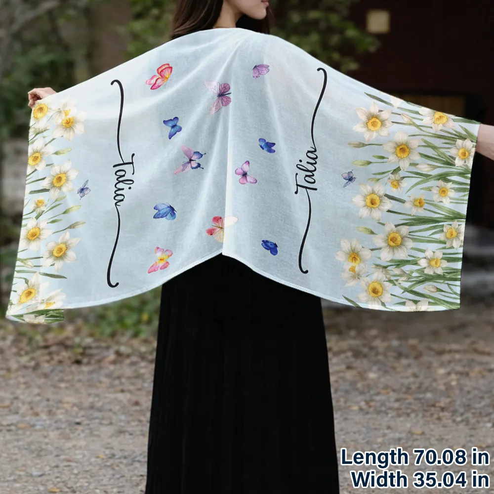 Custom Name With Birth Month Flower - Personalized Lightweight Soft Shawl - Image 3