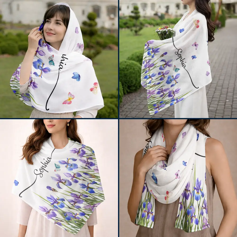 Custom Name With Birth Month Flower - Personalized Lightweight Soft Shawl - Image 6