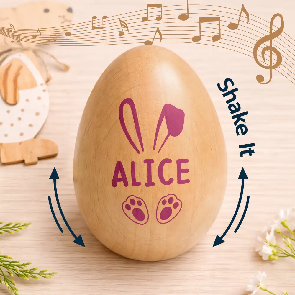 Custom Name With Bunny Ears - Personalized Musical Wooden Easter Egg Shaker - Image 4