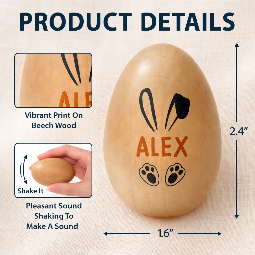 Custom Name With Bunny Ears - Personalized Musical Wooden Easter Egg Shaker - Image 5