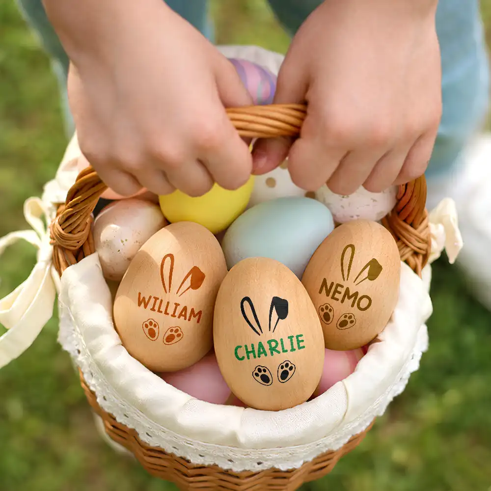 Custom Name With Bunny Ears - Personalized Musical Wooden Easter Egg Shaker - Image 6