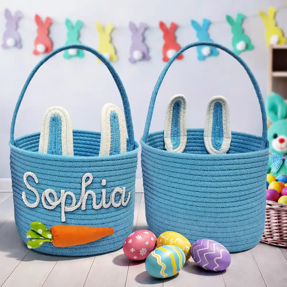 Custom Name With Carrot Bunny Ears - Personalized Easter Basket - Image 2