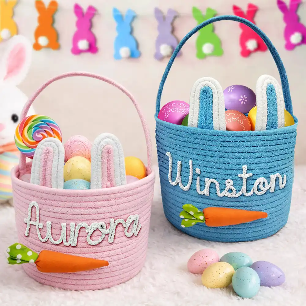 Custom Name With Carrot Bunny Ears - Personalized Easter Basket - Image 4