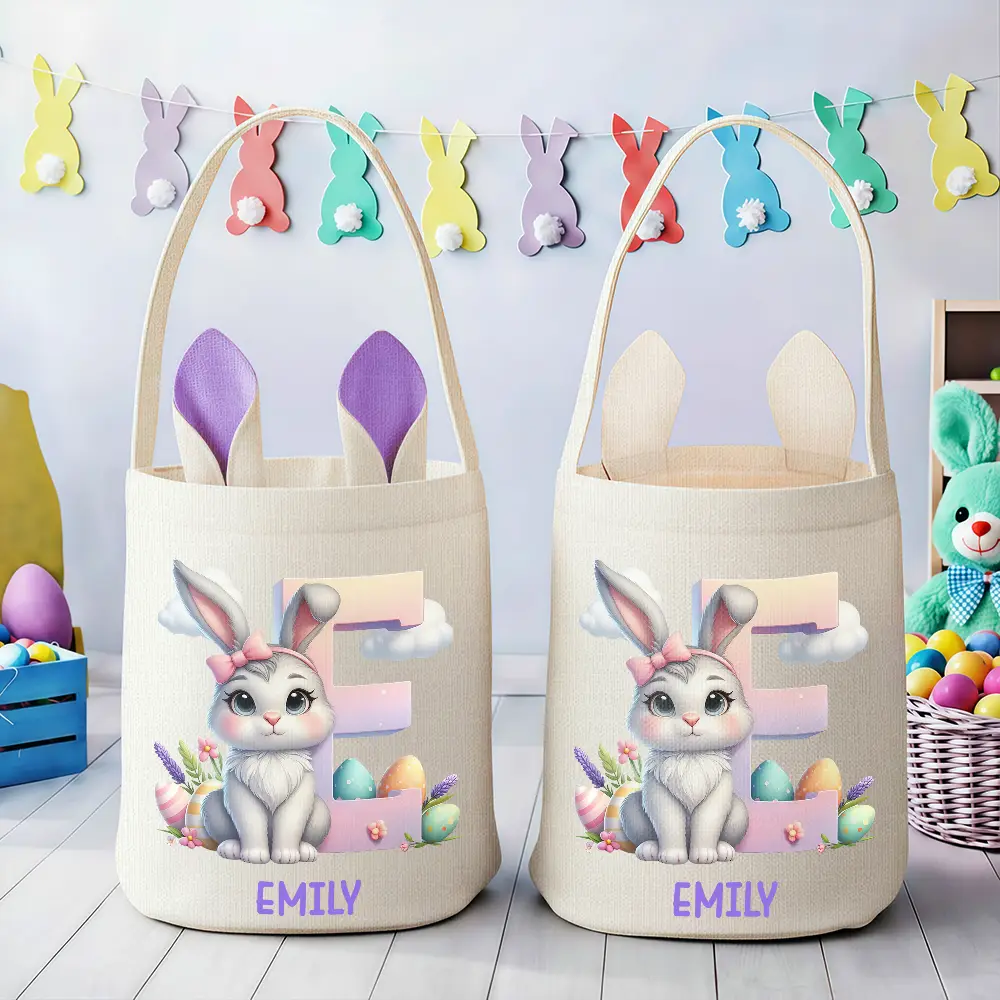 Custom Name With Easter Bunny Alphabet Letters - Personalized Bunny Ears Bucket Bag - Image 3