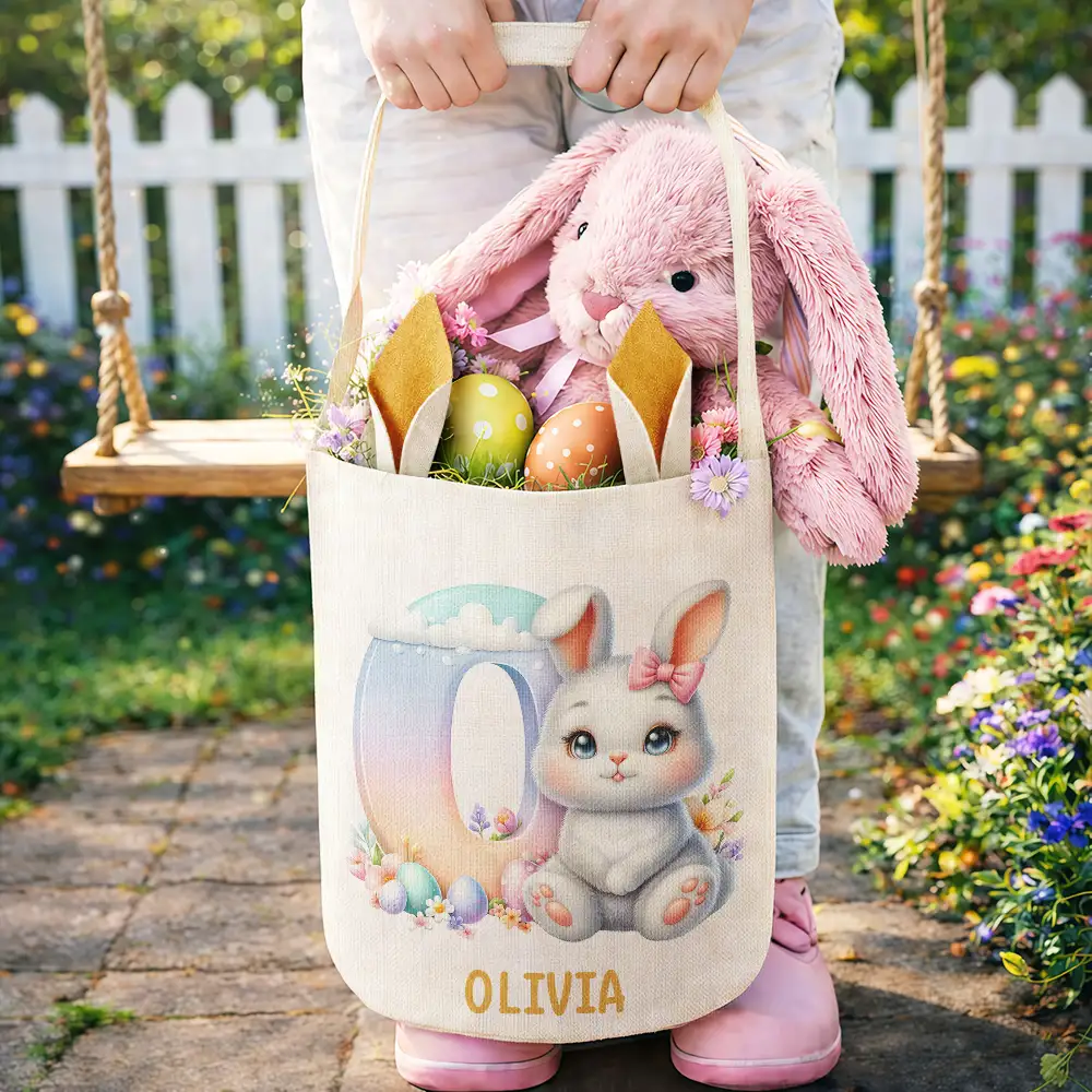 Custom Name With Easter Bunny Alphabet Letters - Personalized Bunny Ears Bucket Bag - Image 4