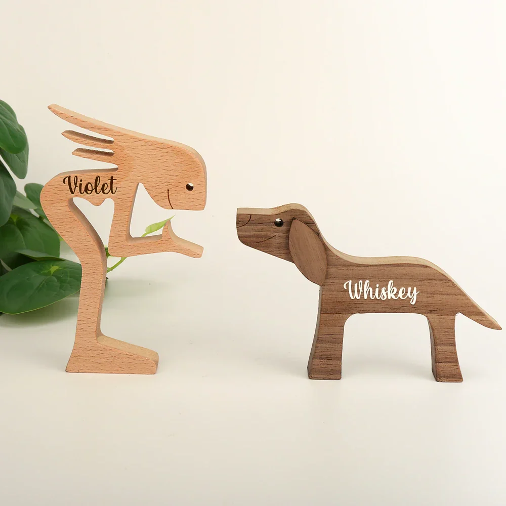 Custom Name Wooden Pet Carvings Carved Wood Decor Dog Lover - Personalized Wood Sculpture Table Ornament - Image 3