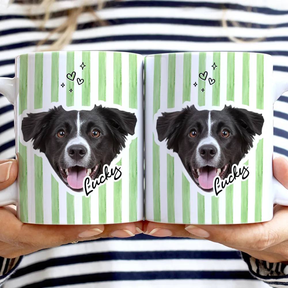Custom Outline Photo Dog Cat Stripe Colors - Personalized White Edge-to-Edge Mug - Image 3