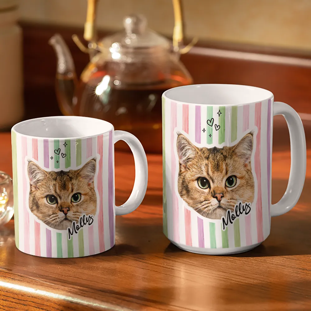 Custom Outline Photo Dog Cat Stripe Colors - Personalized White Edge-to-Edge Mug - Image 4