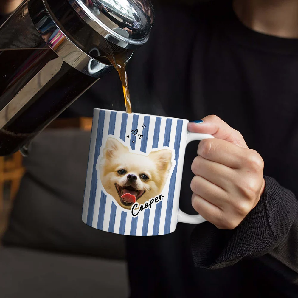 Custom Outline Photo Dog Cat Stripe Colors - Personalized White Edge-to-Edge Mug - Image 5